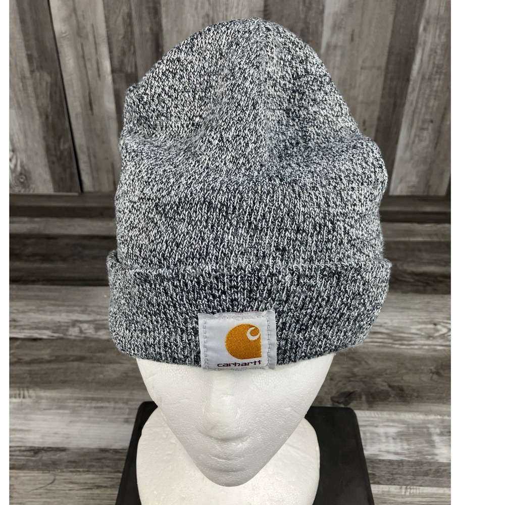 Carhartt Beanie Watch Hat Black White Marled Knit Logo Patch A18 One Size